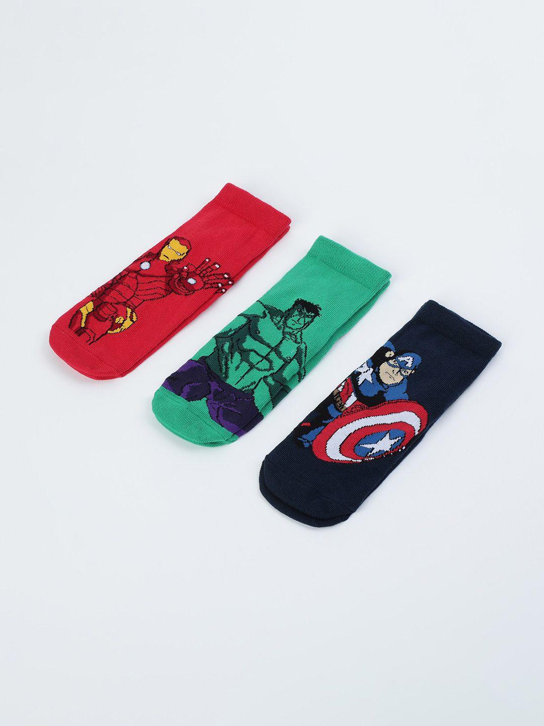 max boys pack of 3 ironman, hulk and captain america patterned ankle-length socks