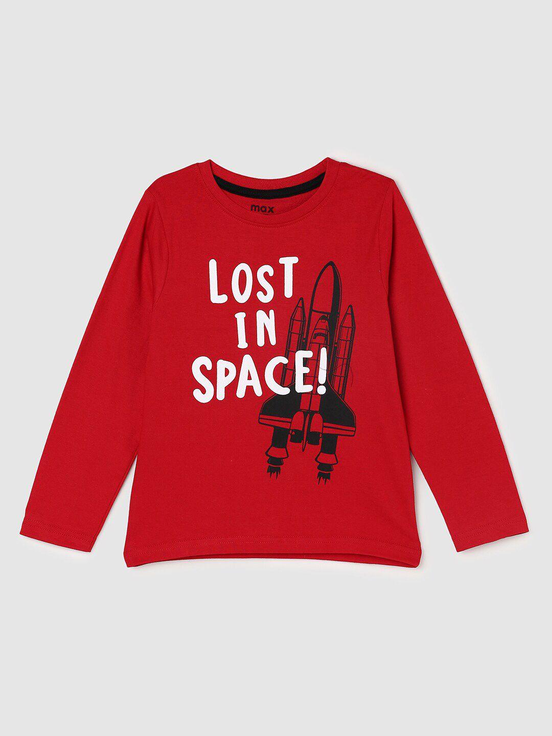 max boys red typography printed applique t-shirt