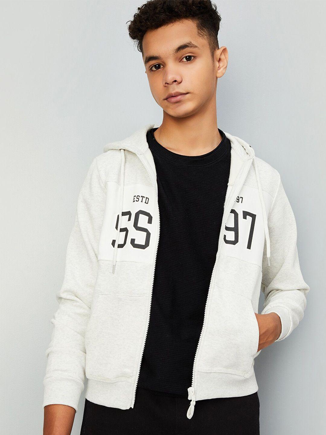 max boys typography printed hooded front-open sweatshirt