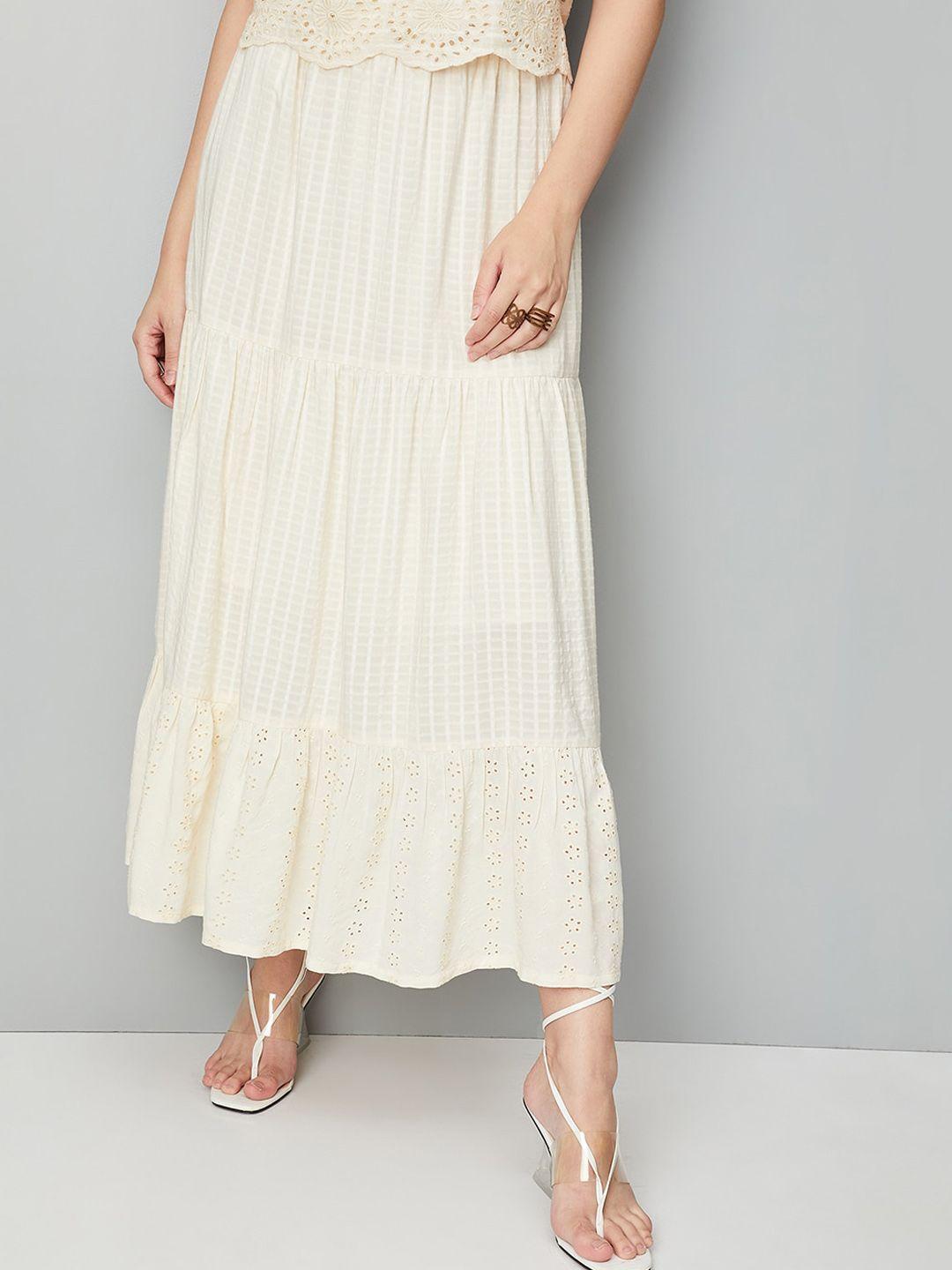 max checked pure cotton maxi tiered skirt