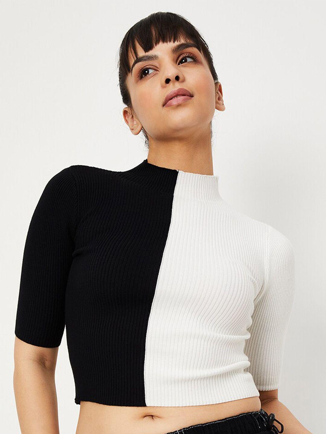 max colourblocked high neck monochrome fitted crop top