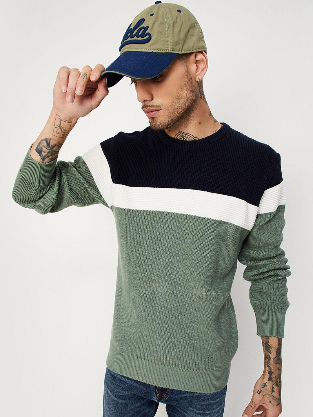 max colourblocked pure cotton pullover sweater