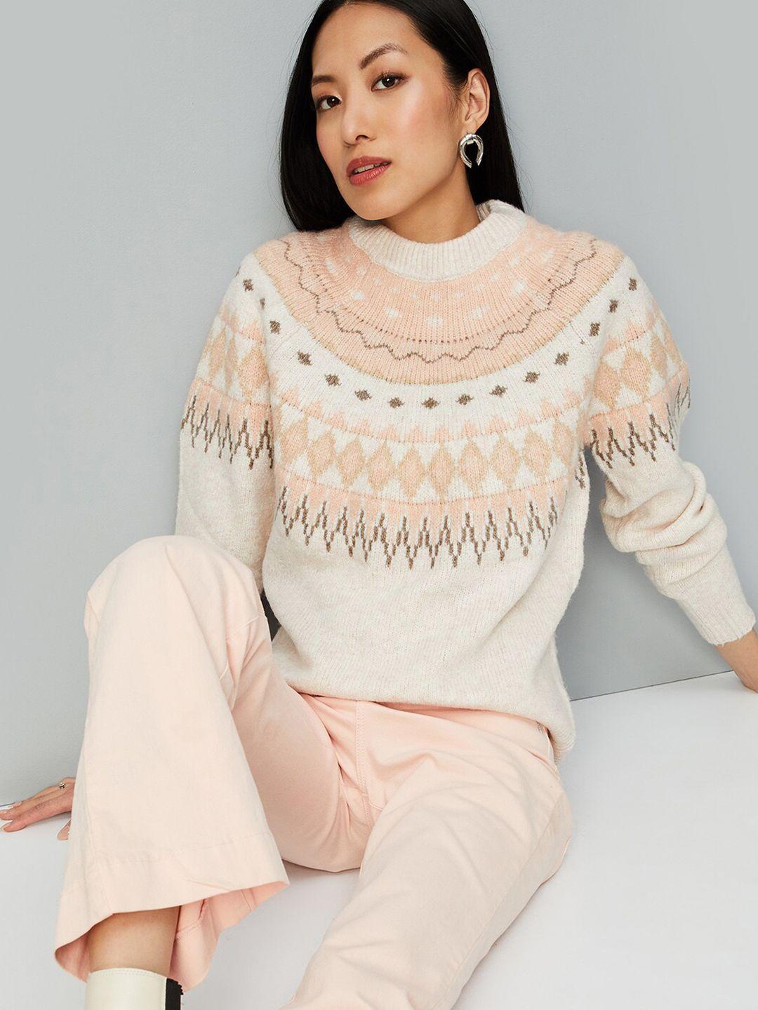 max ethnic motifs printed pullover sweater