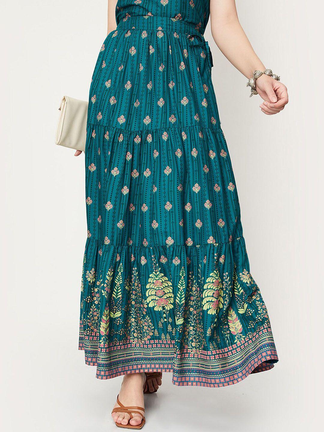 max ethnic printed gathered tiered maxi skirt