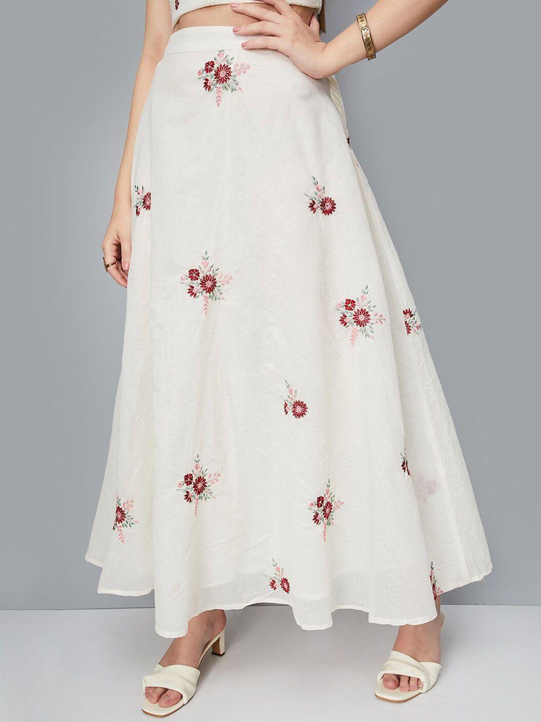 max floral embroidered maxi flared skirt