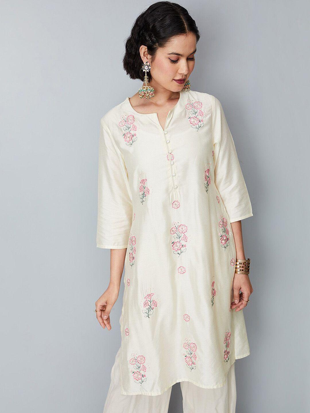 max floral embroidered notched neck kurta