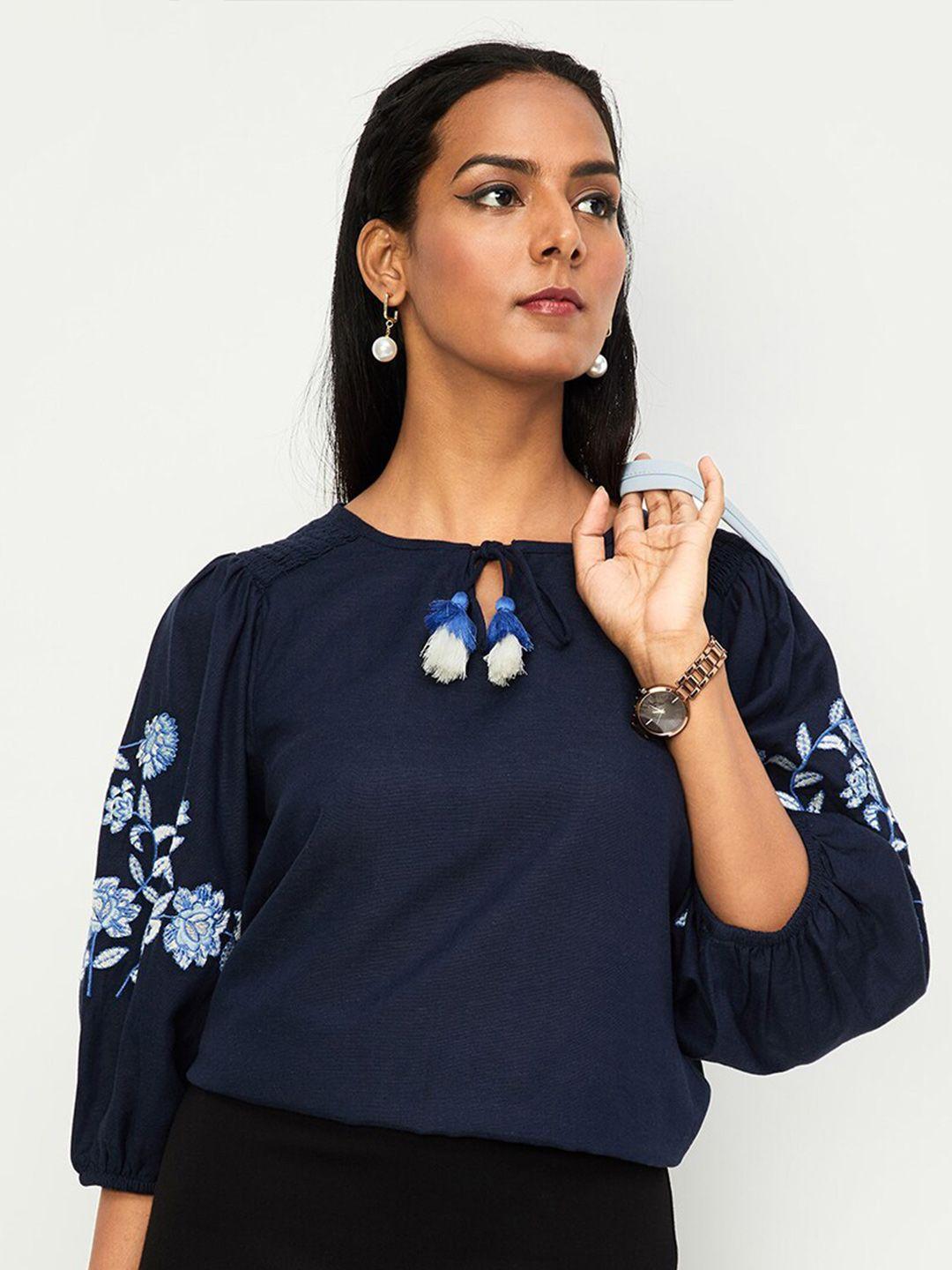 max floral embroidered puff sleeve top