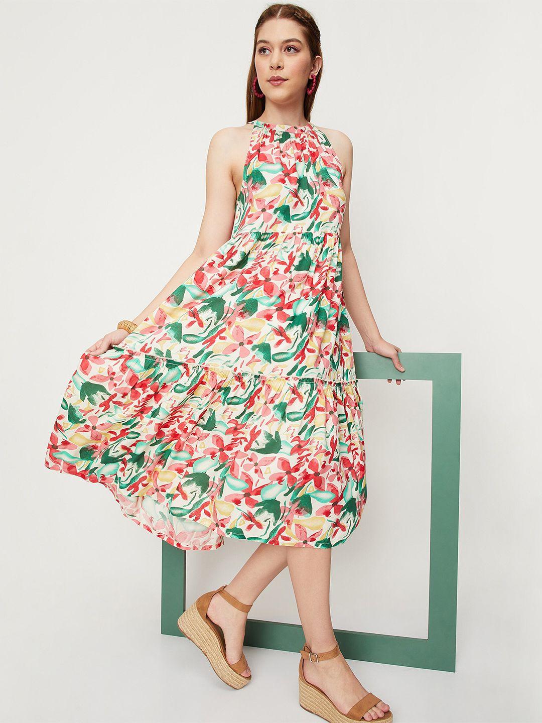 max floral printed a-line tired dress