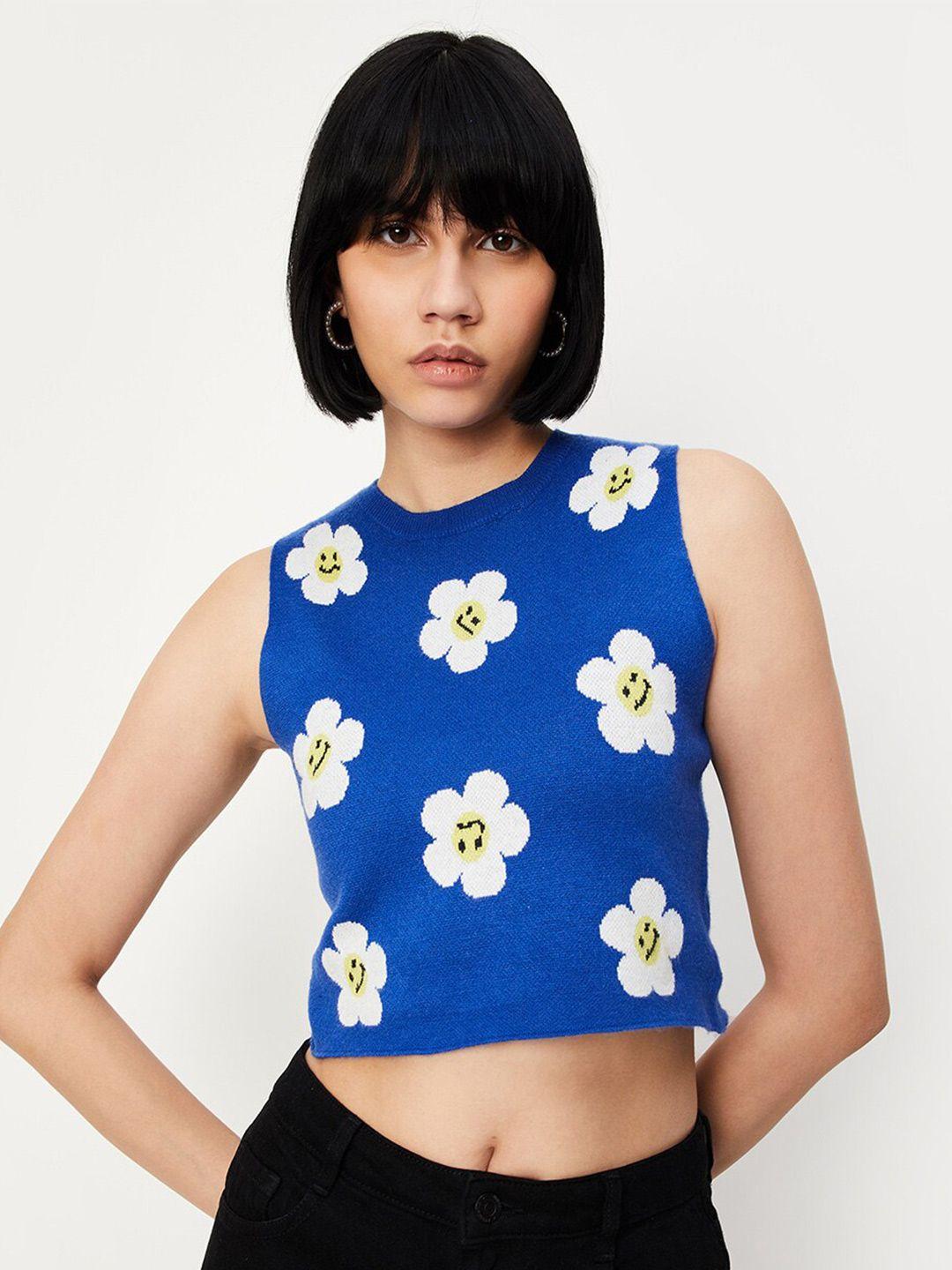 max floral printed crop fitted top