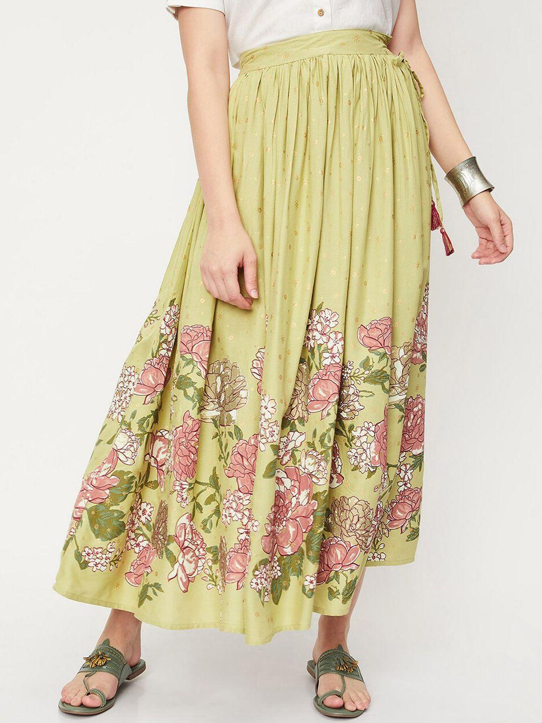 max floral printed midi flared skirt
