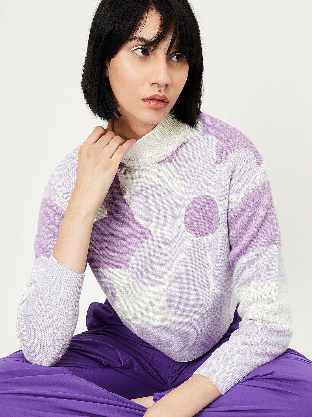 max floral printed mock collar pure acrylic pullover