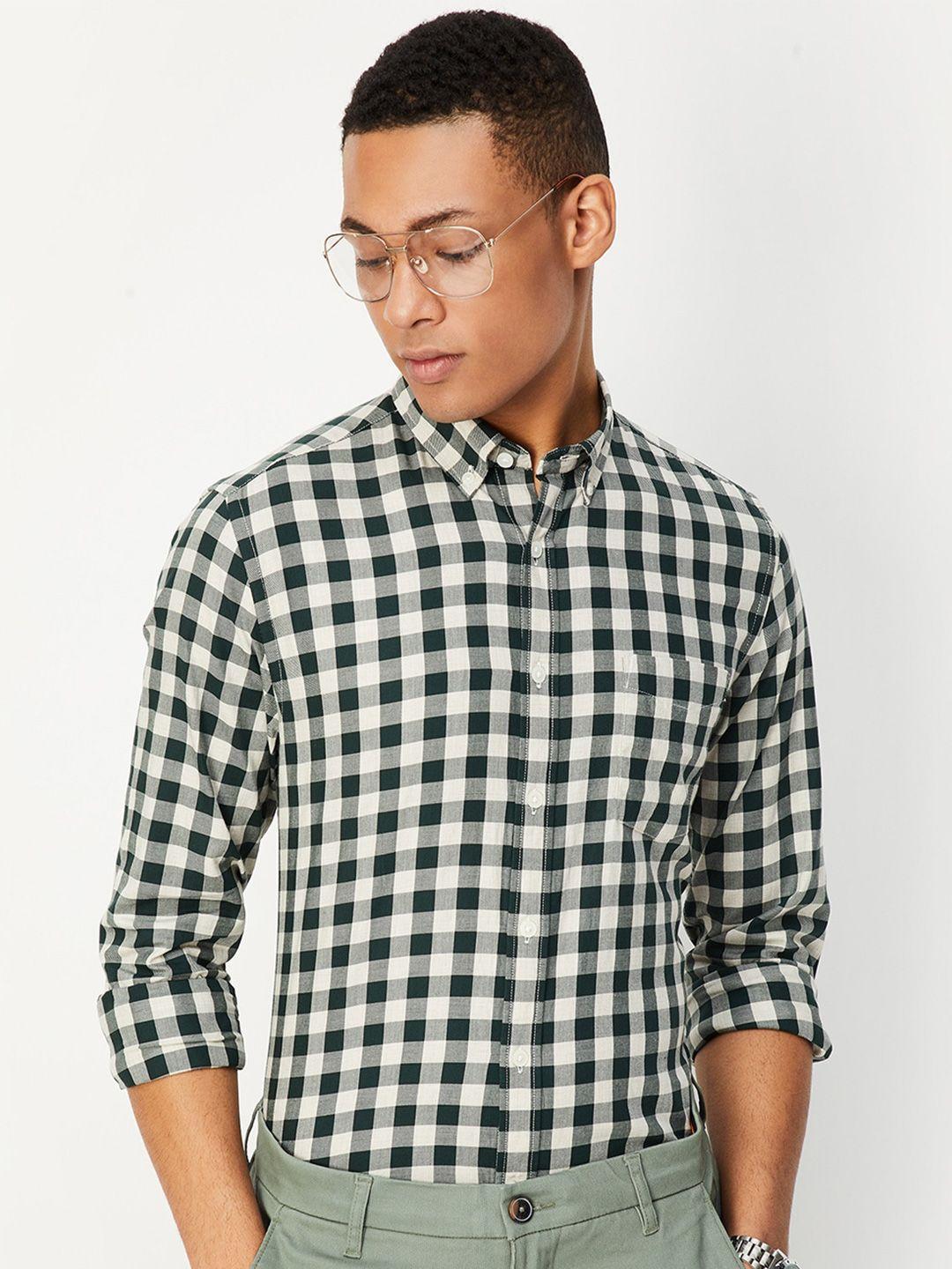max gingham checks button-down collar cotton casual shirt