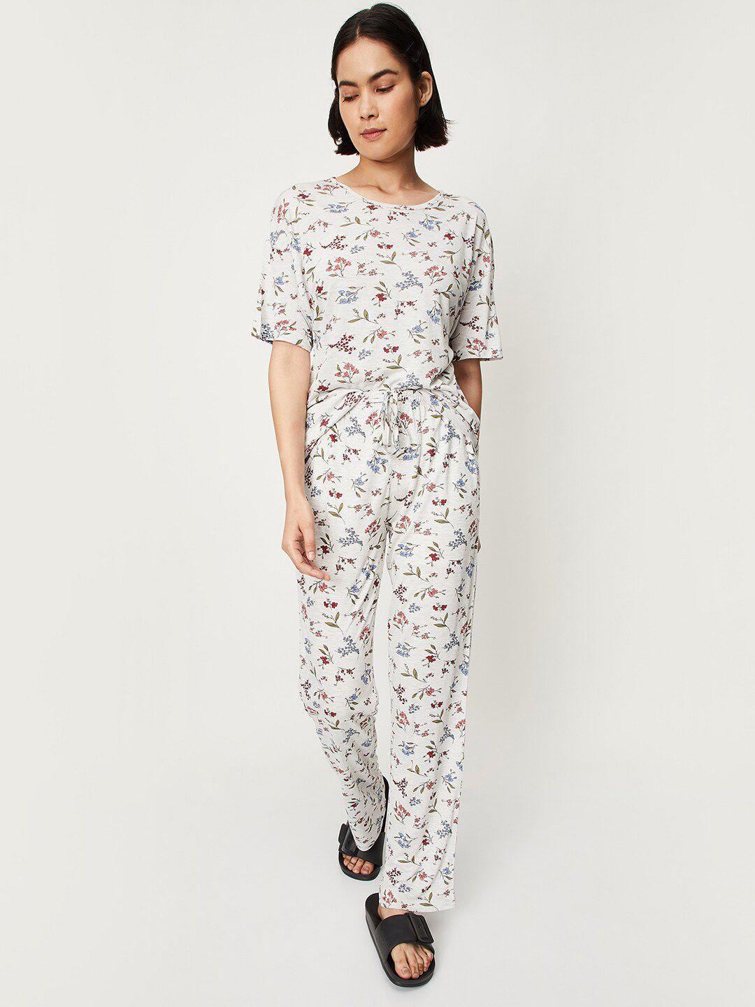 max grey & red floral printed night suit