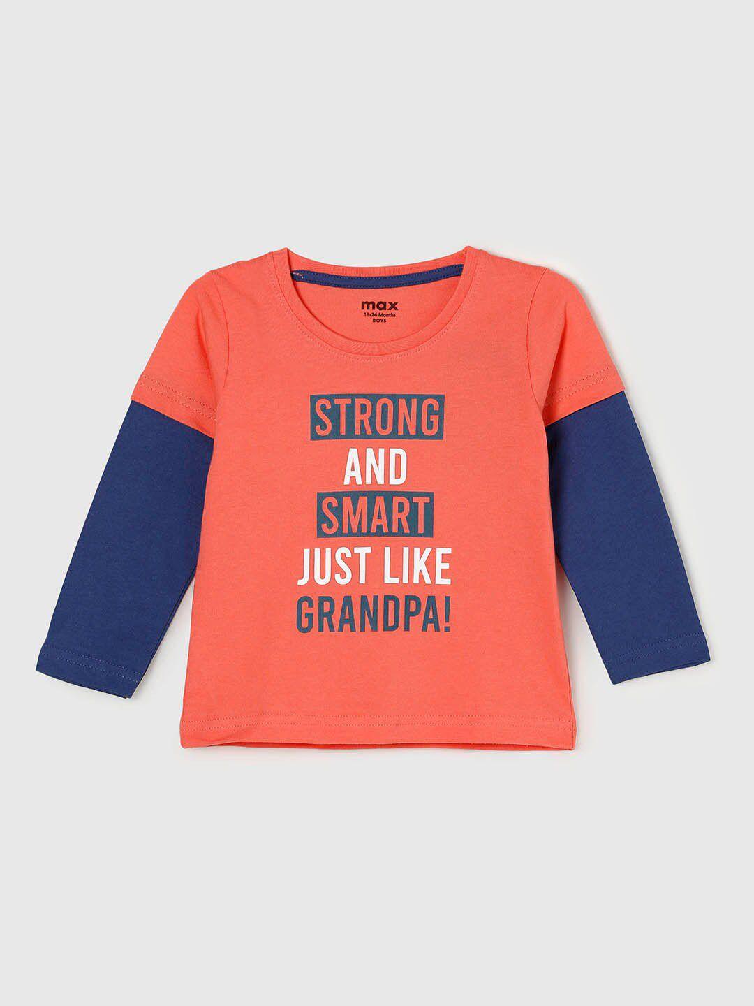 max-infant-boys-coral-&-blue-typography-printed-cotton-t-shirt