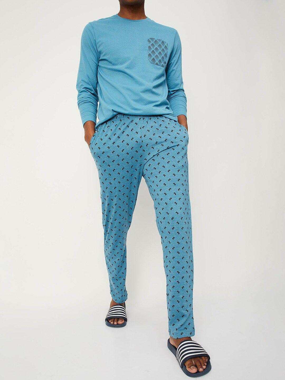 max men blue all-over printed lounge pants