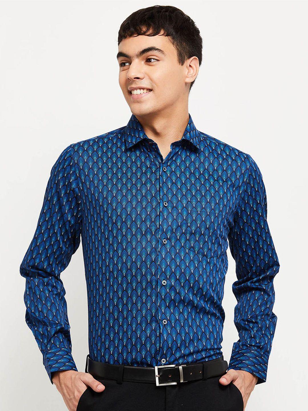 max men blue slim fit printed casual shirt