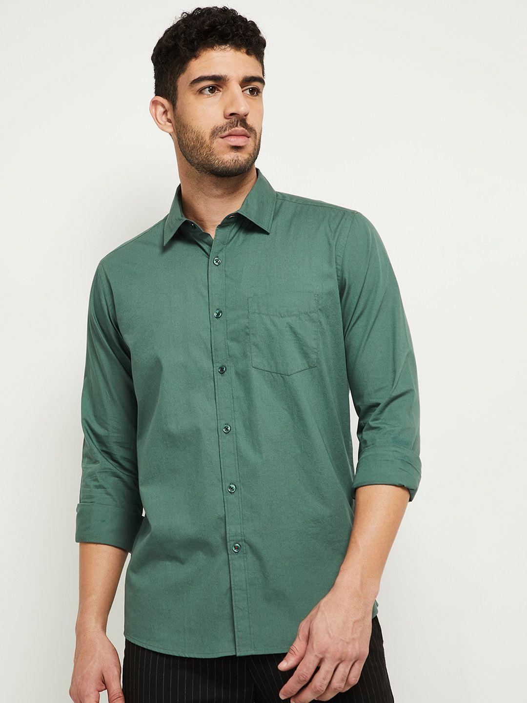 max men green slim fit opaque casual shirt