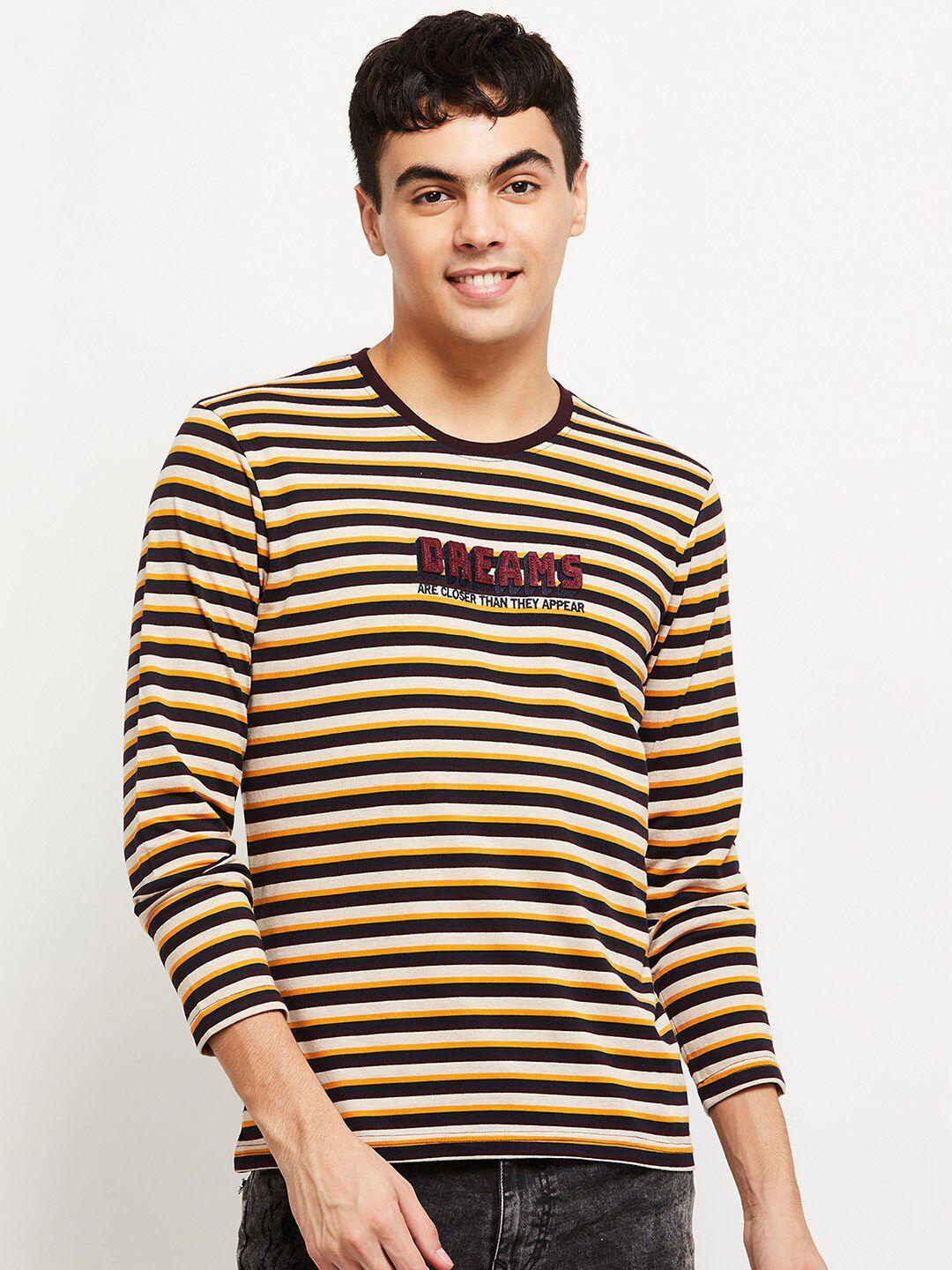 max men maroon striped applique t-shirt