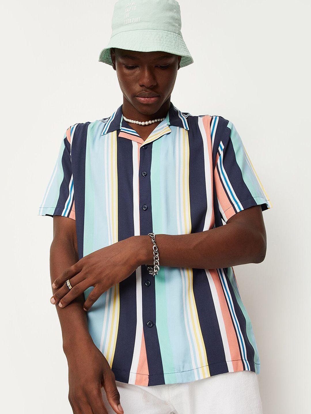 max men multi striped spread collar regular fit casual shirt