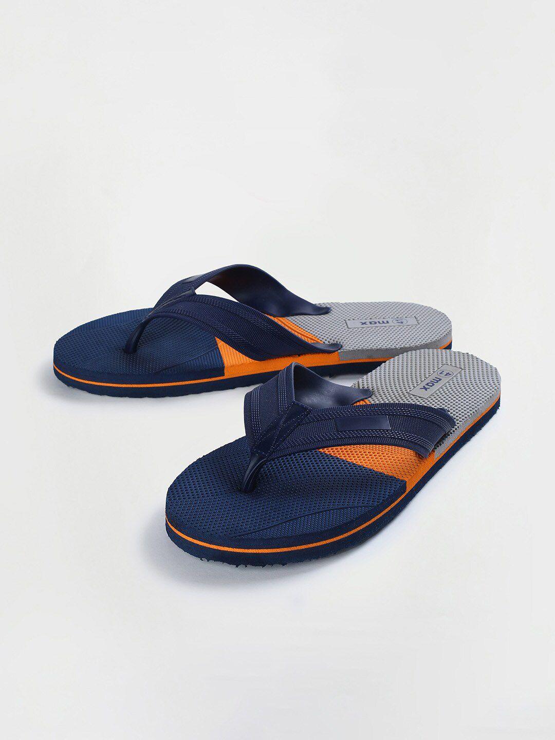 max men orange & blue colourblocked thong flip-flops