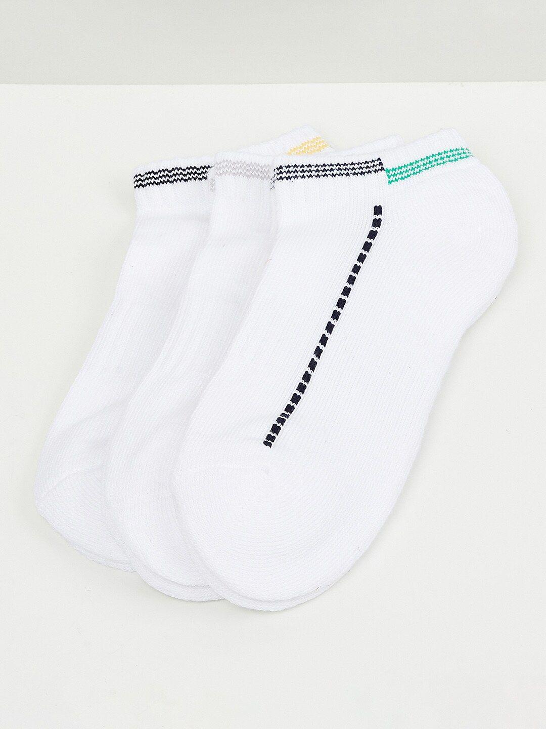 max men pack of 3 white patterned ankle-length socks