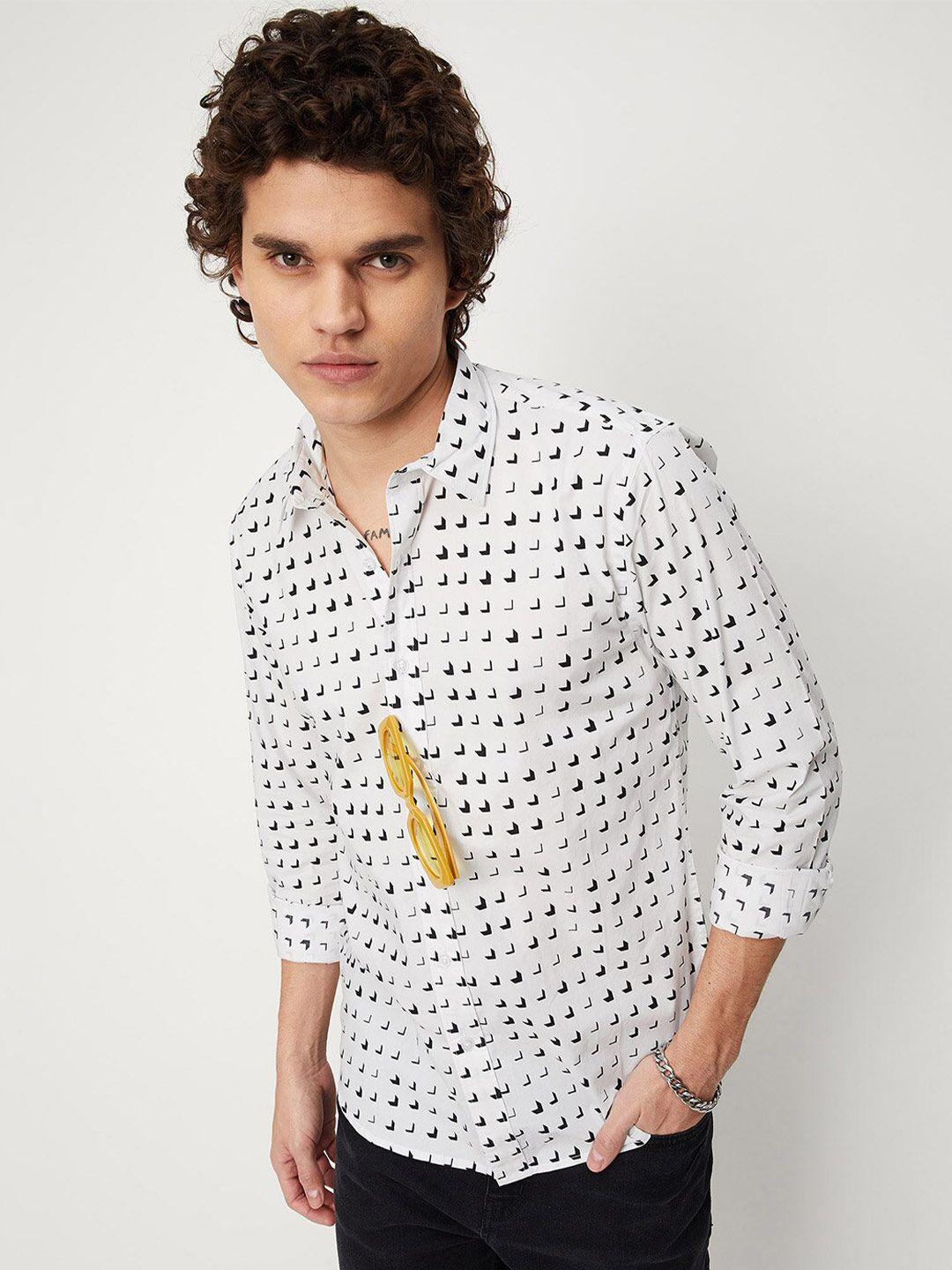 max men pure cotton geometric printed casual shirt
