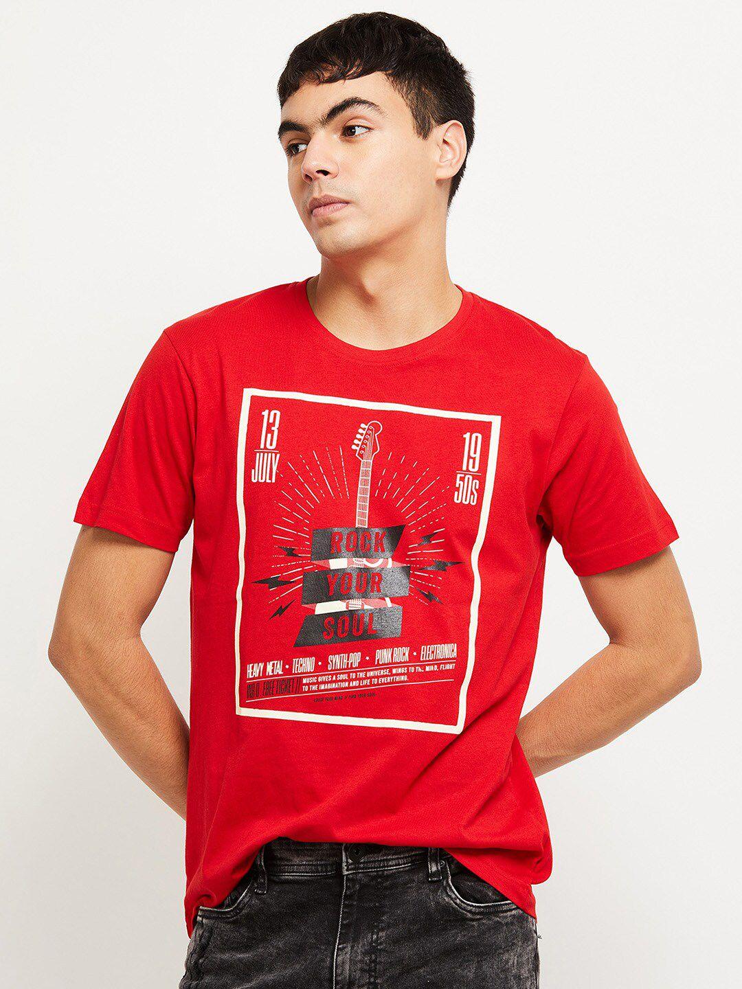 max men red typography printed  t-shirt