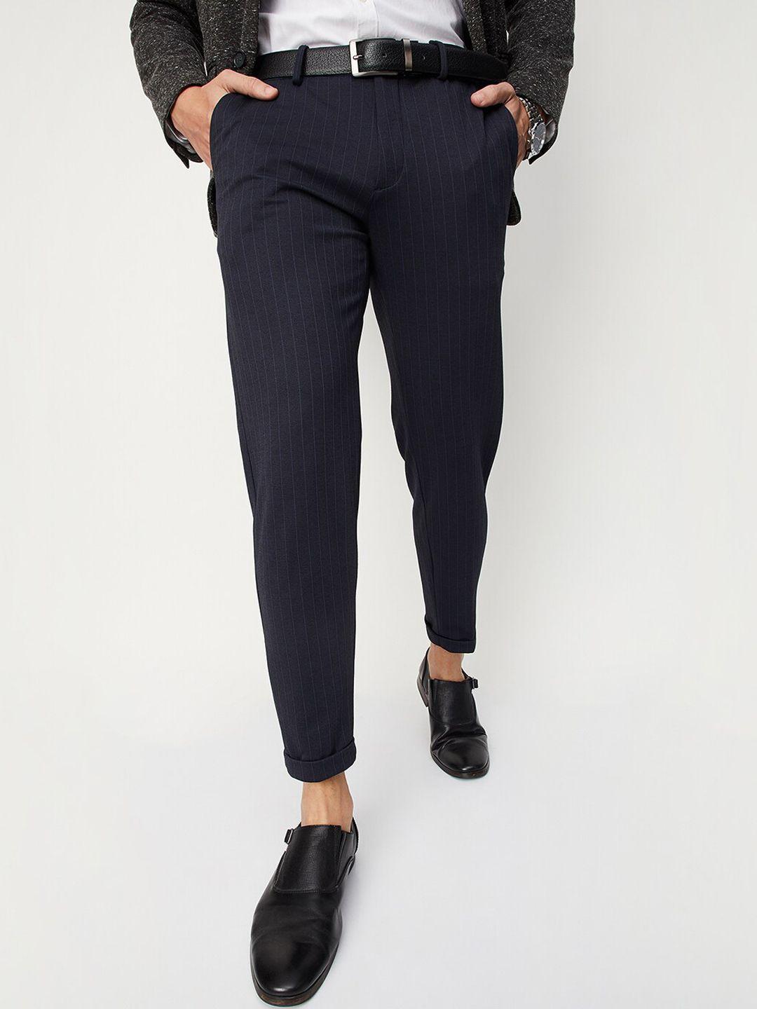 max men striped cropped relaxed fit formal trousers