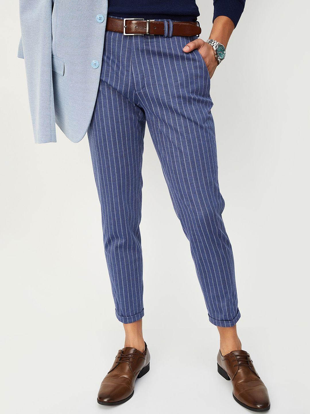 max men striped mid-rise cropped formal trousers