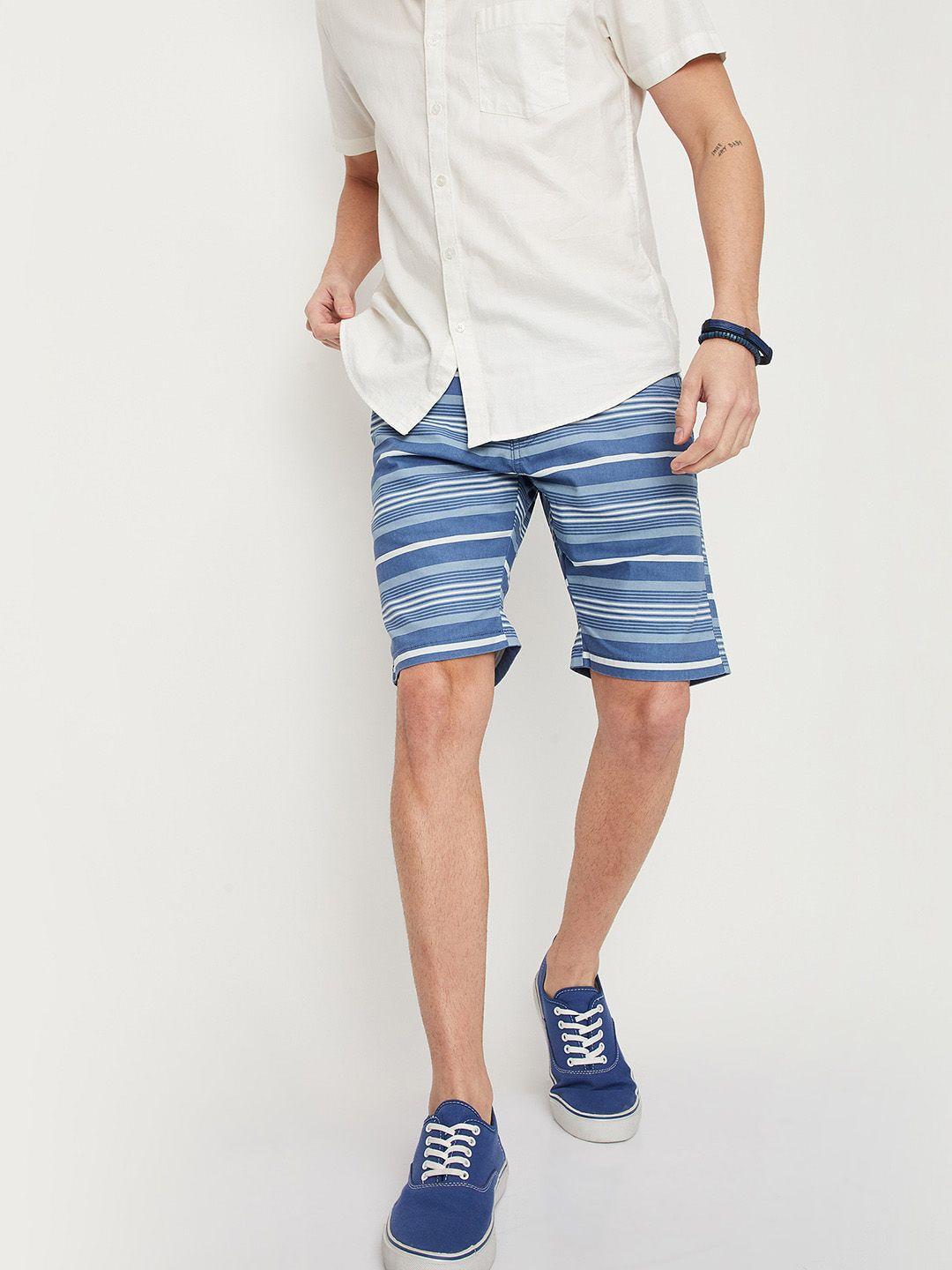 max men striped mid-rise regular fit pure cotton shorts