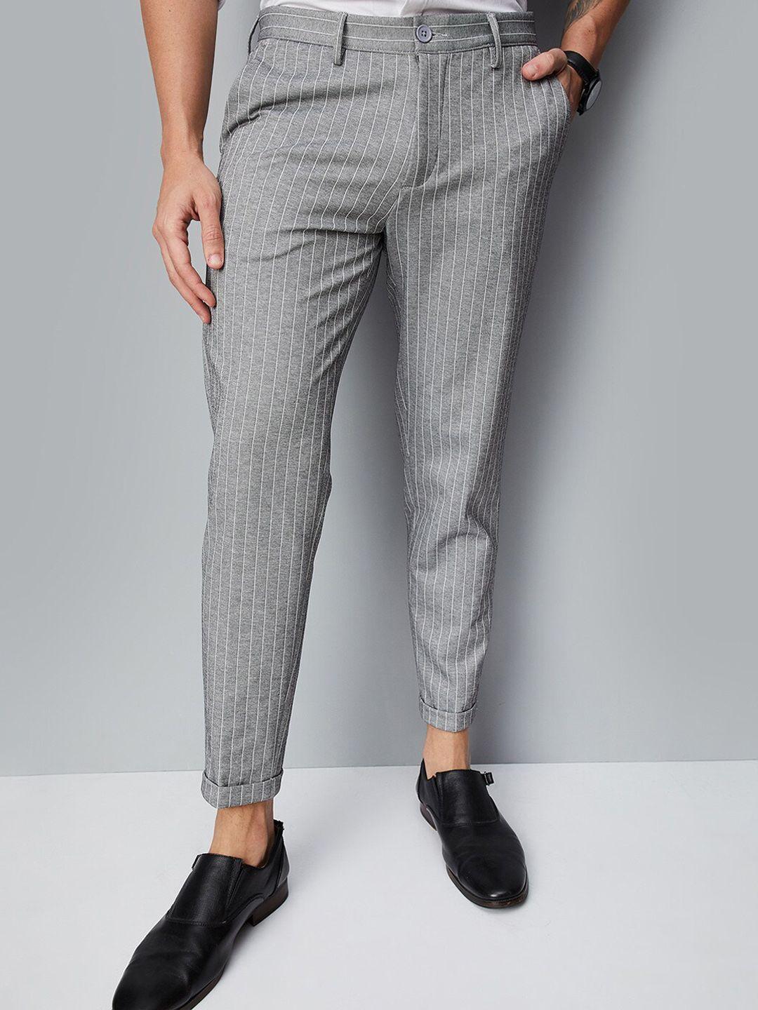 max men striped relaxed fit formal trousers