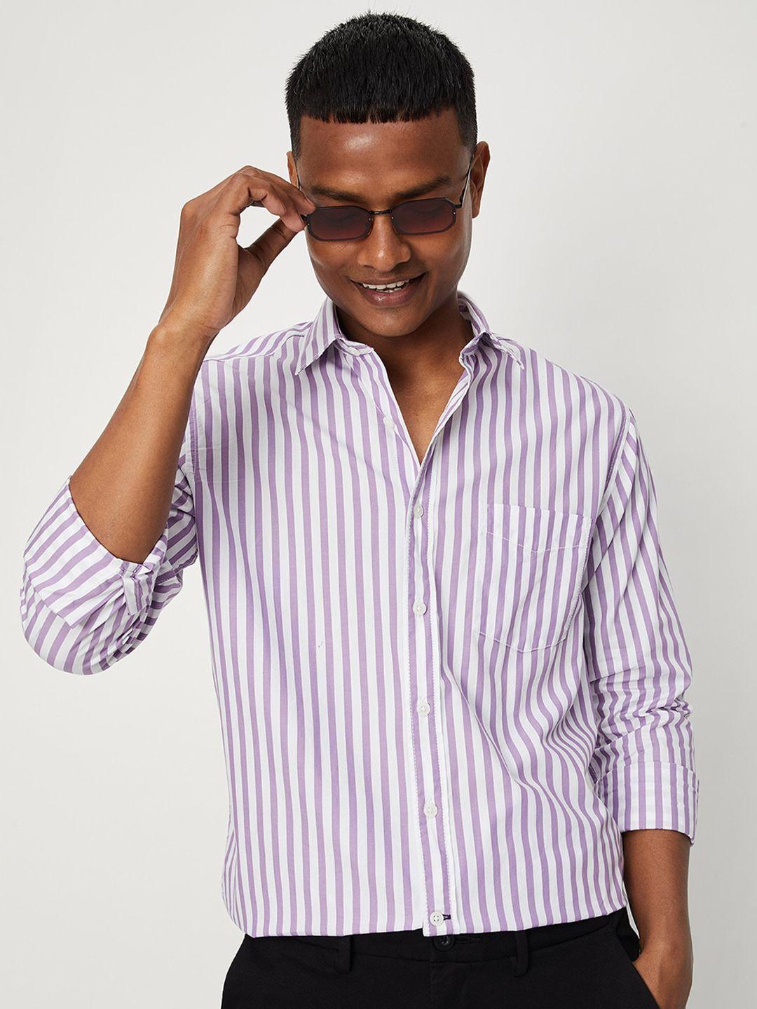 max men vertical striped spread collar cotton shirt