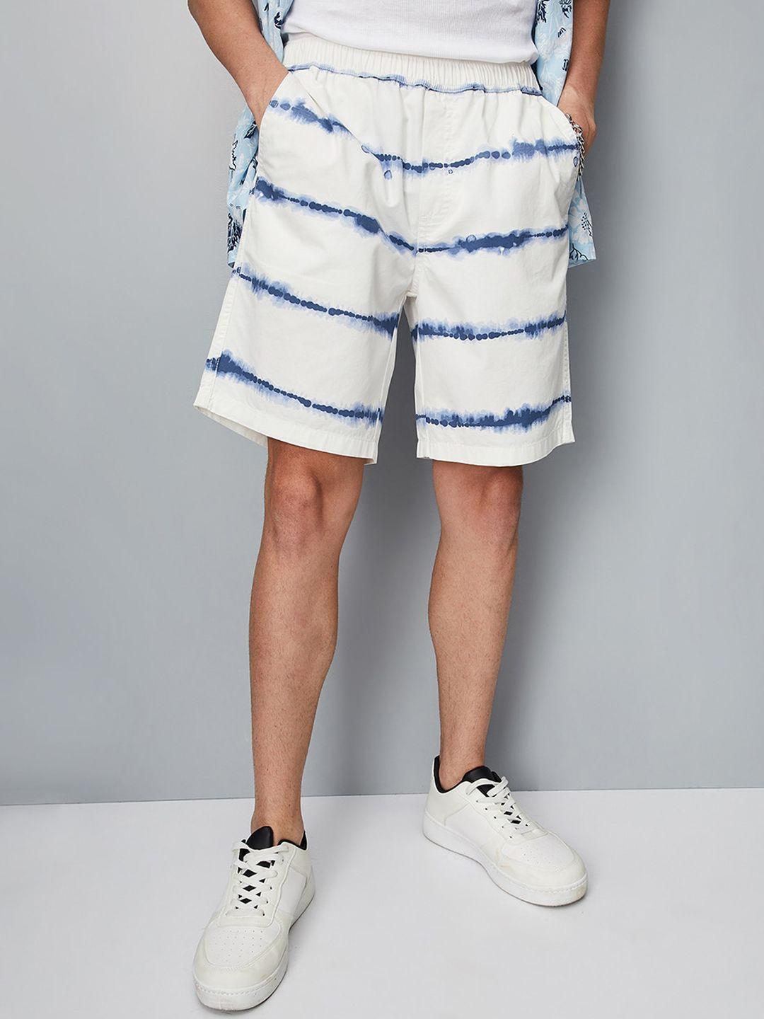 max men white striped mid-rise pure cotton shorts