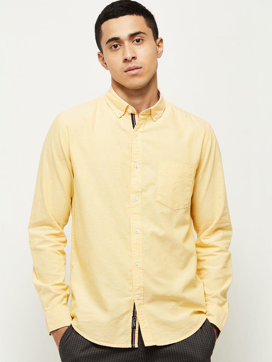 max men yellow regular fit pure cotton casual shirt