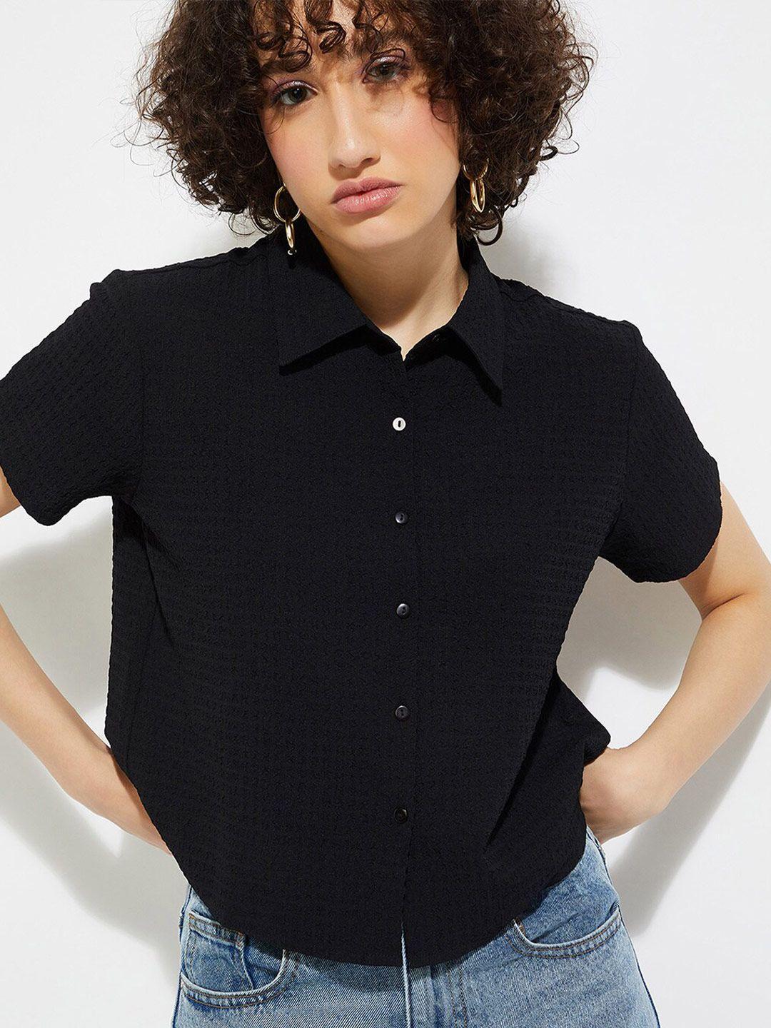 max micro ditsy checked standard spread collar short sleeves casual shirt