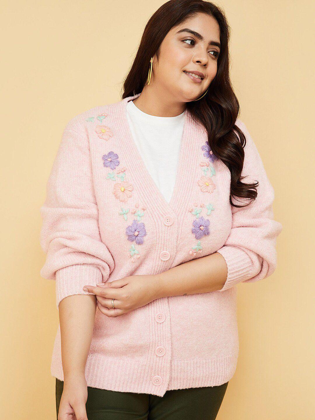 max plus size floral embroidered acrylic cardigan