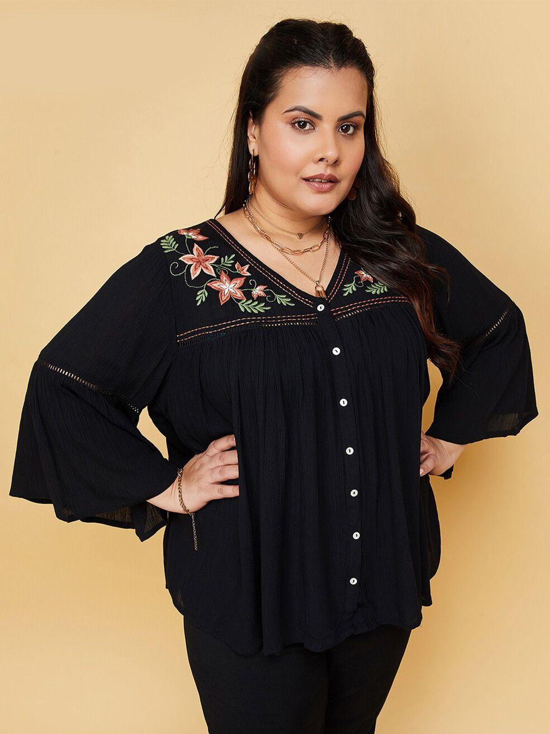 max plus size floral embroidered flared sleeve top