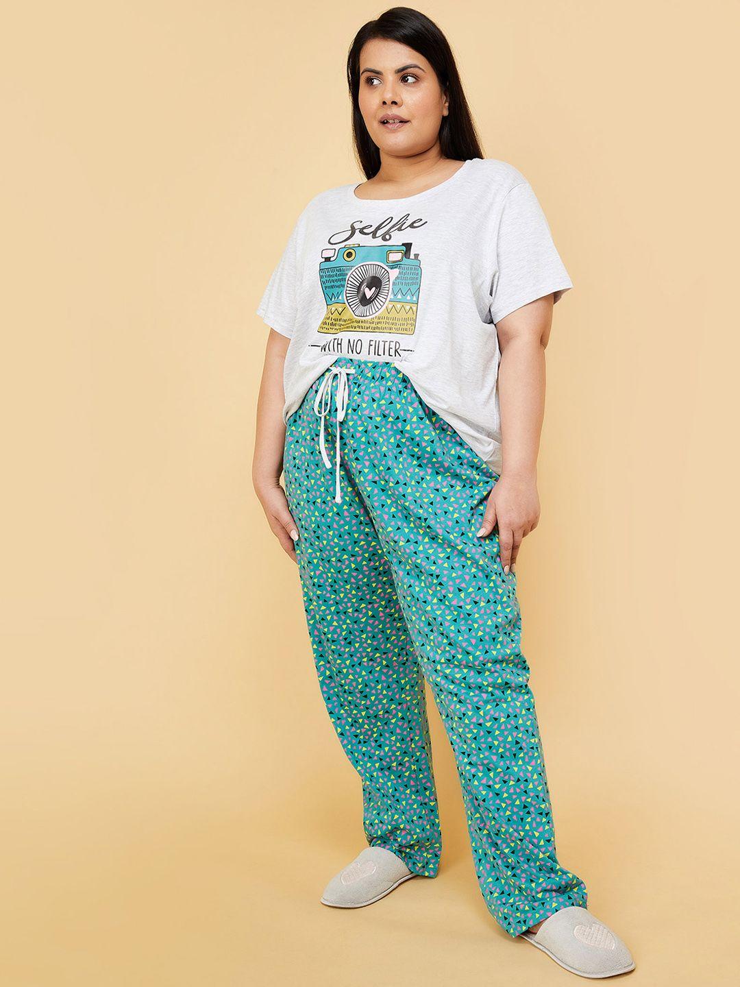 max plus size floral printed pure cotton t-shirt with pyjamas