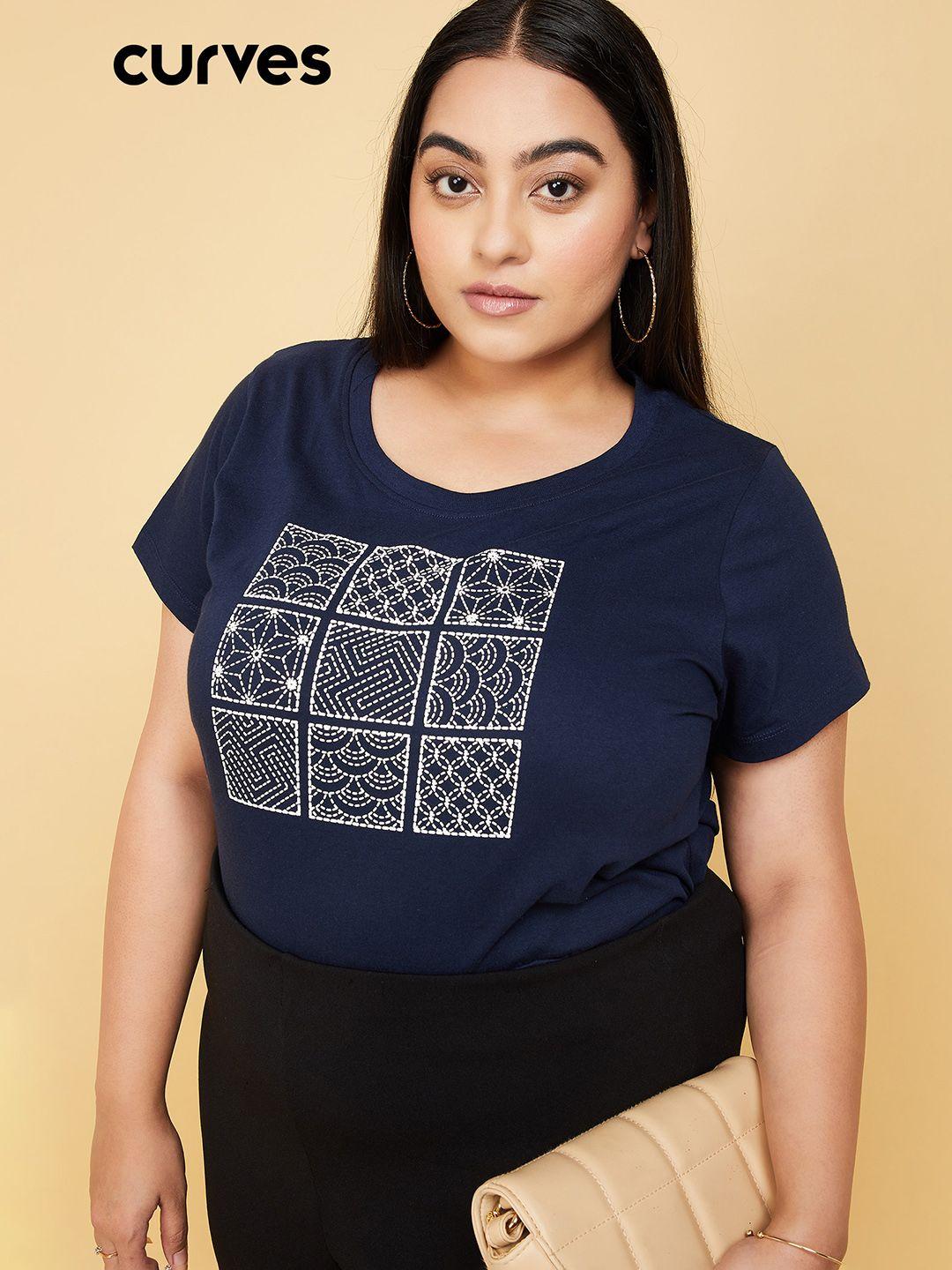 max plus size geometric printed pure cotton t-shirt