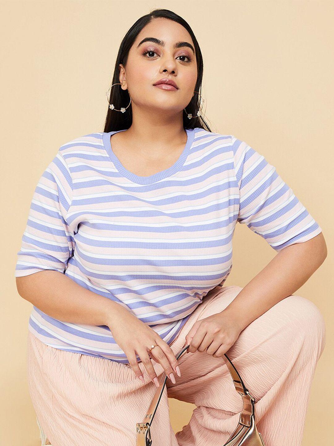 max plus size striped round neck casual t-shirt