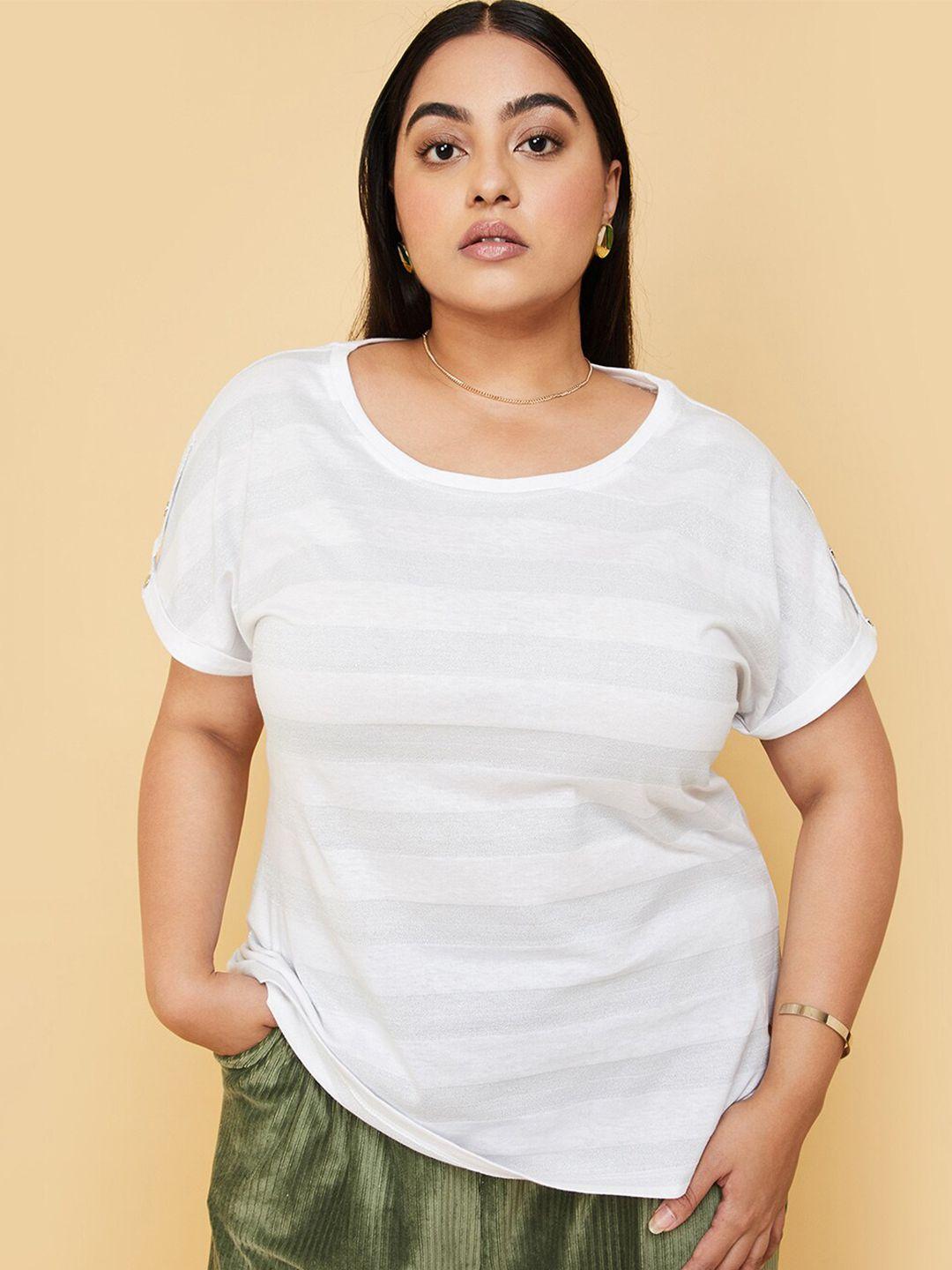 max plus size striped v-neck cotton casual t-shirt