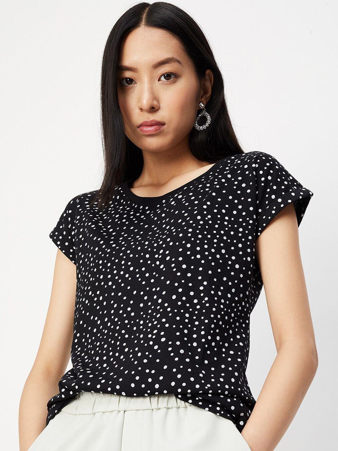 max polka dots printed extended sleeves pure cotton t-shirt