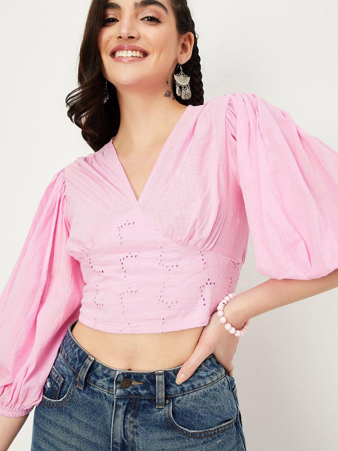 max puff sleeve cotton wrap crop top