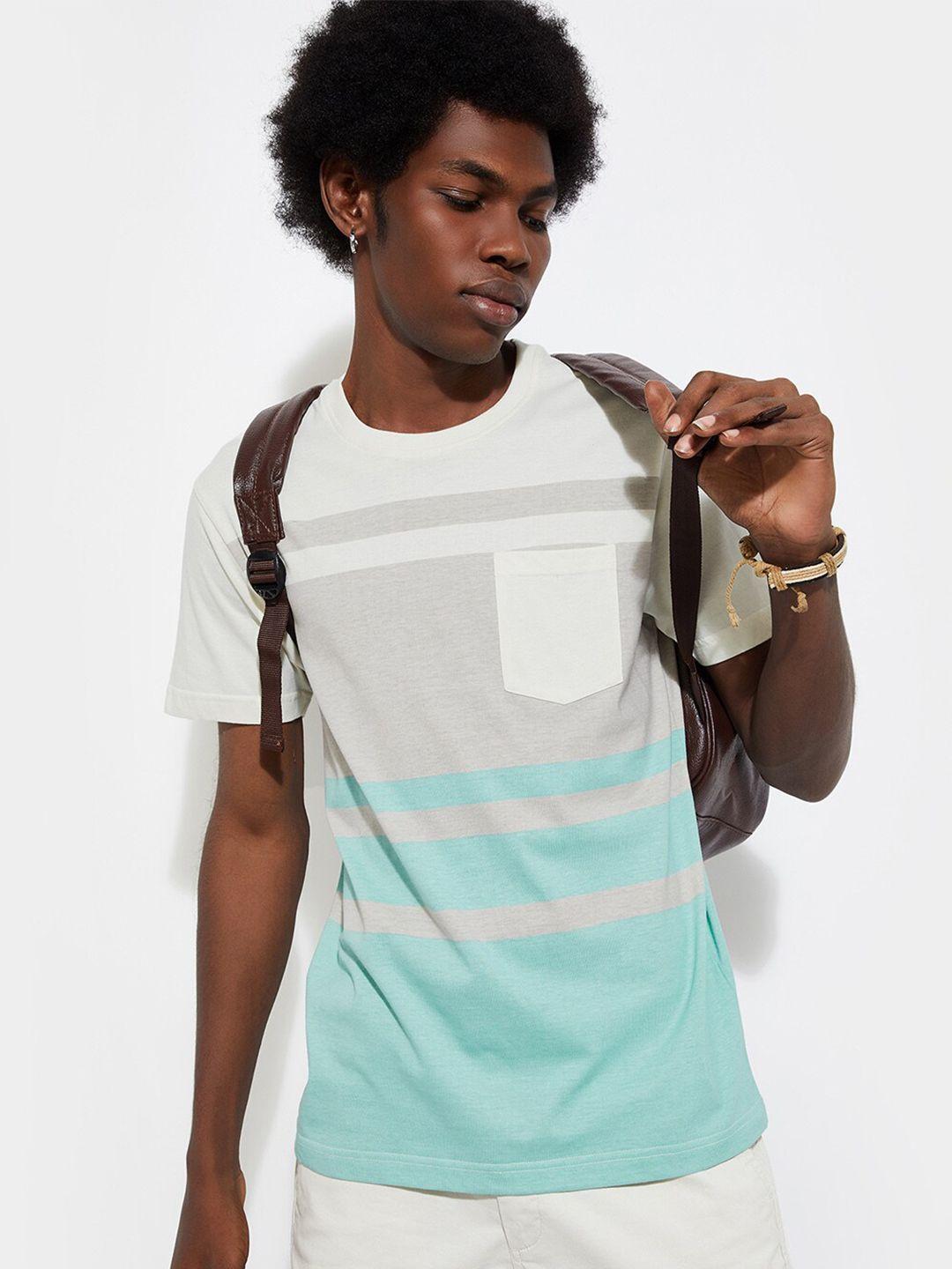 max slim fit striped printed pure cotton pockets t-shirt