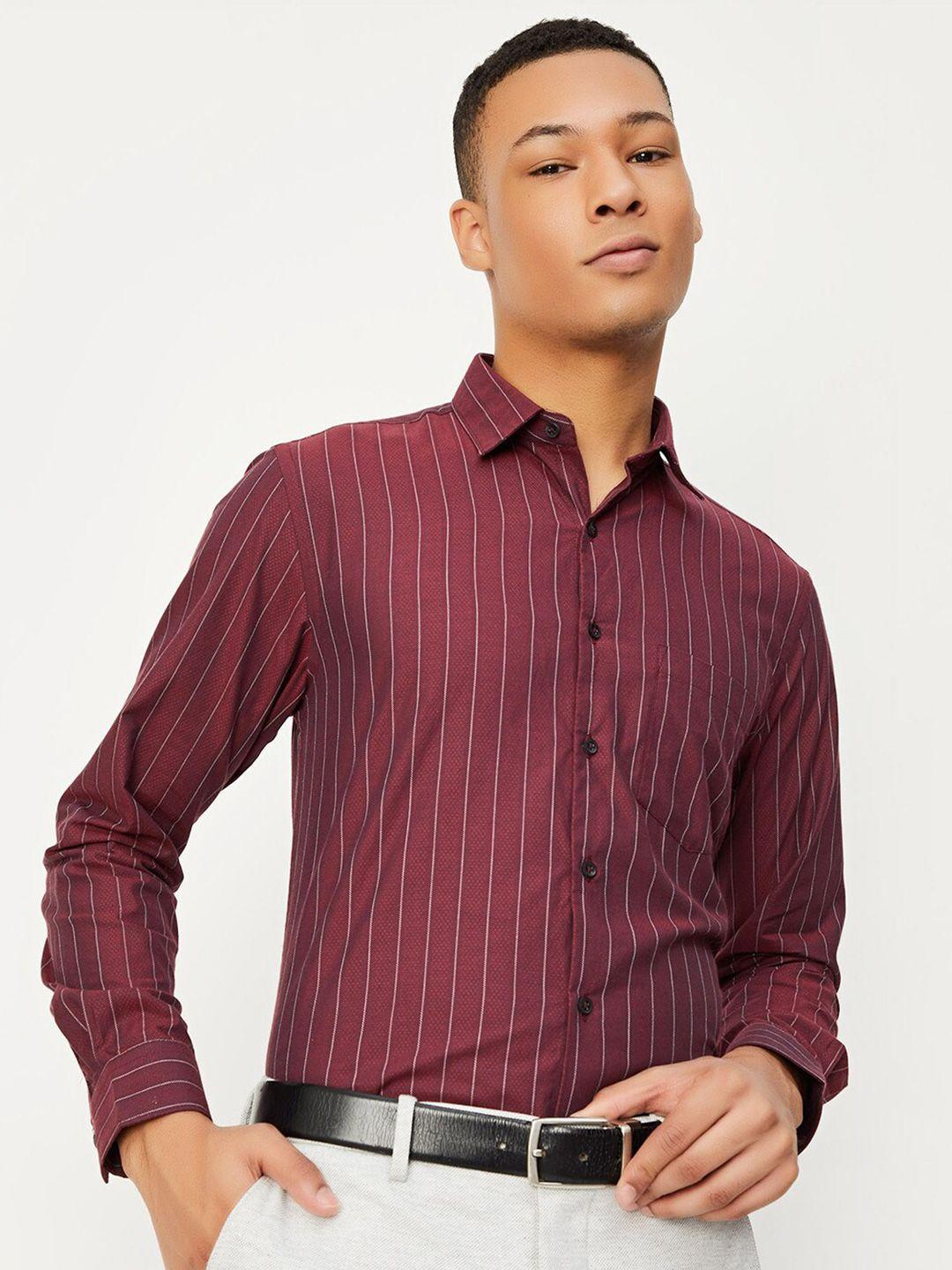 max spread collar striped casual cotton shirt