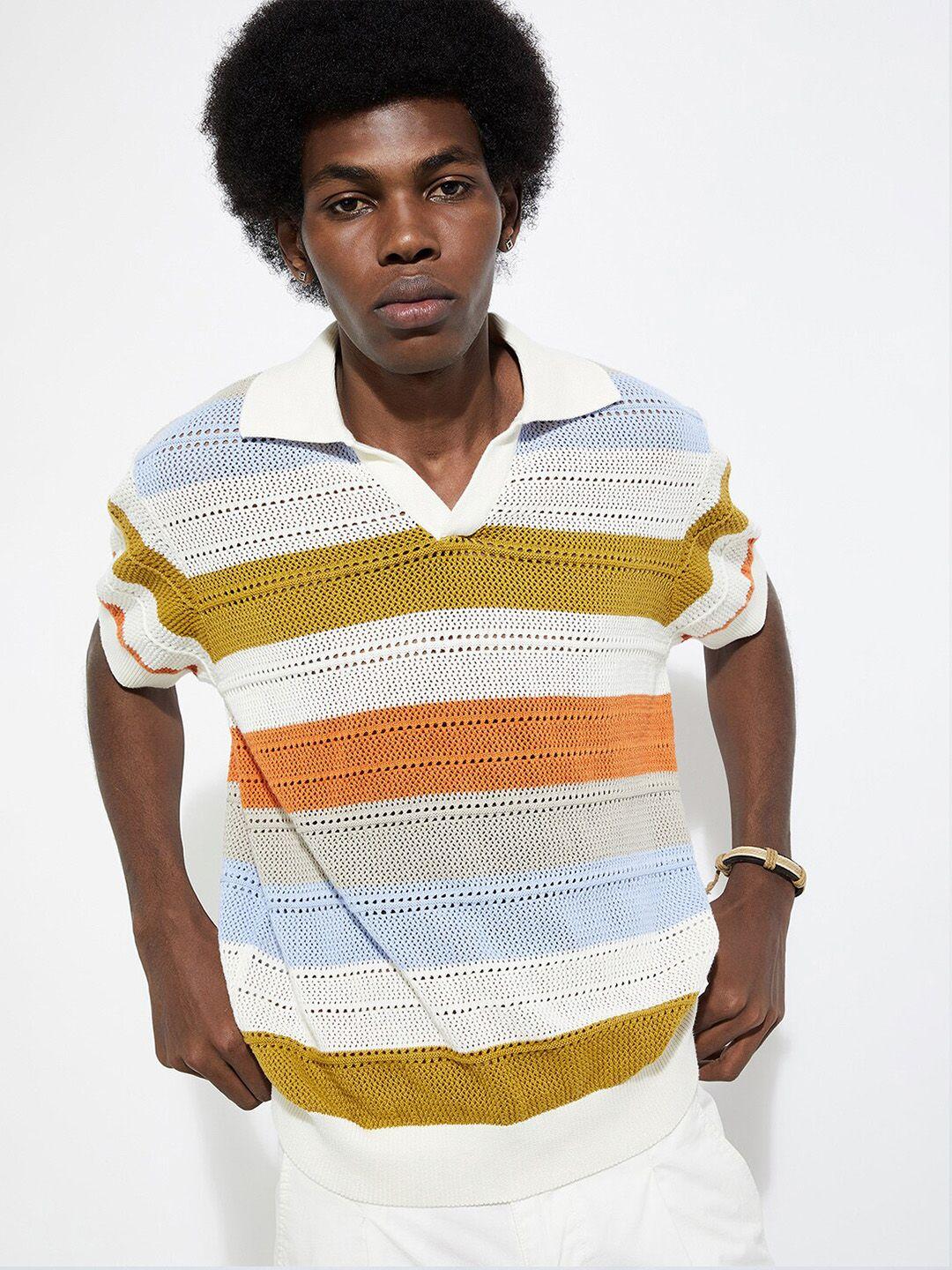 max striped polo collar cotton t-shirt
