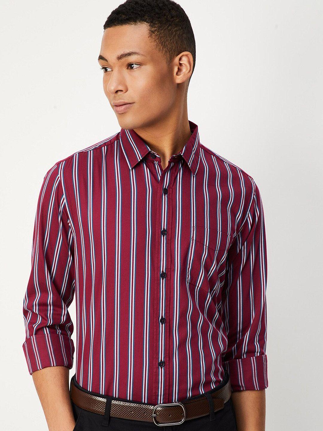 max striped spread collar cotton casual shirt