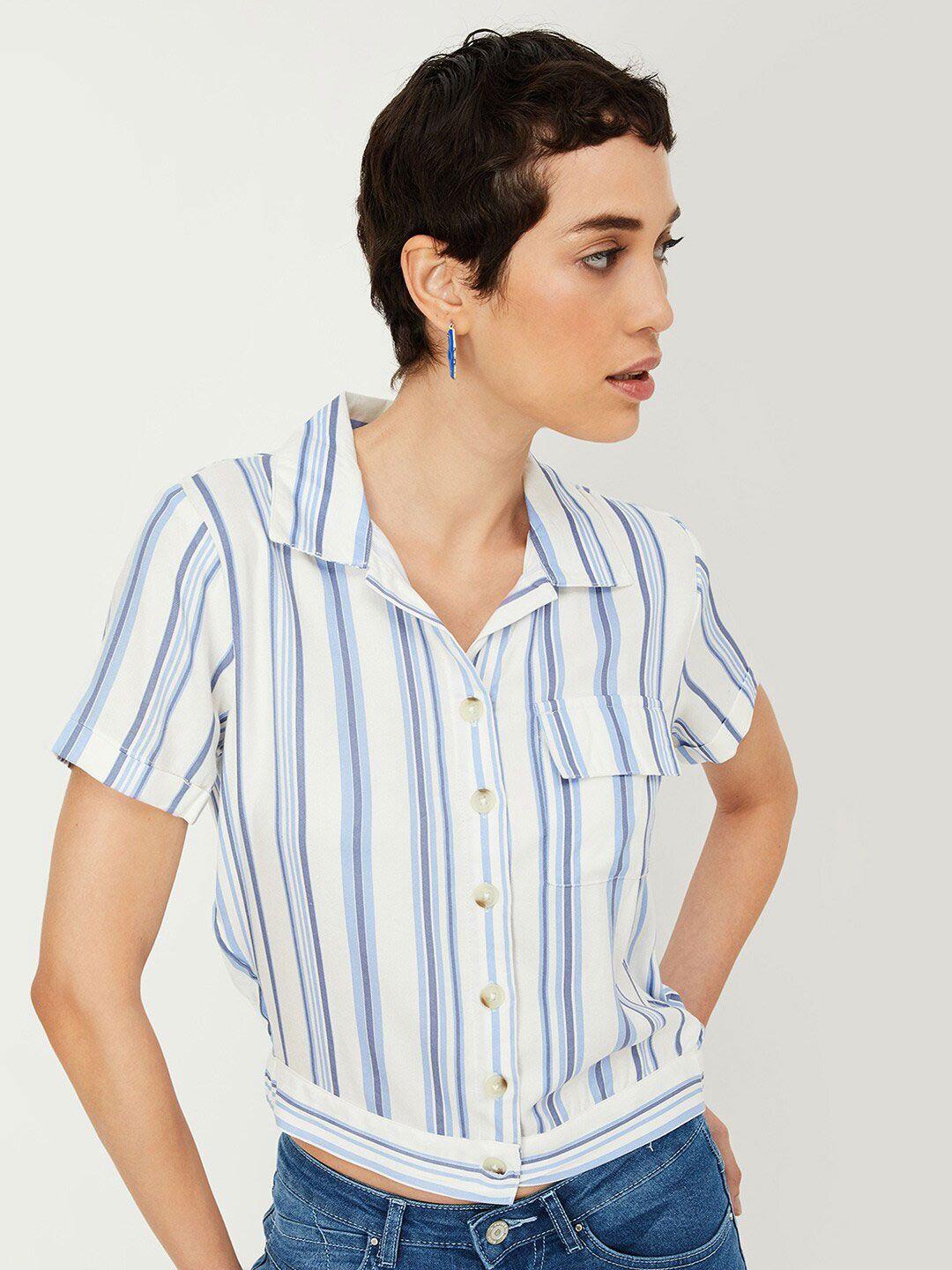 max striped spread collar crop casual shirt