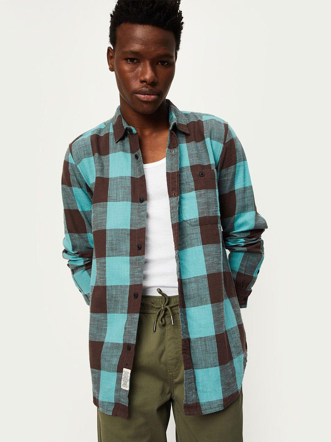 max tartan checks opaque pure cotton casual shirt