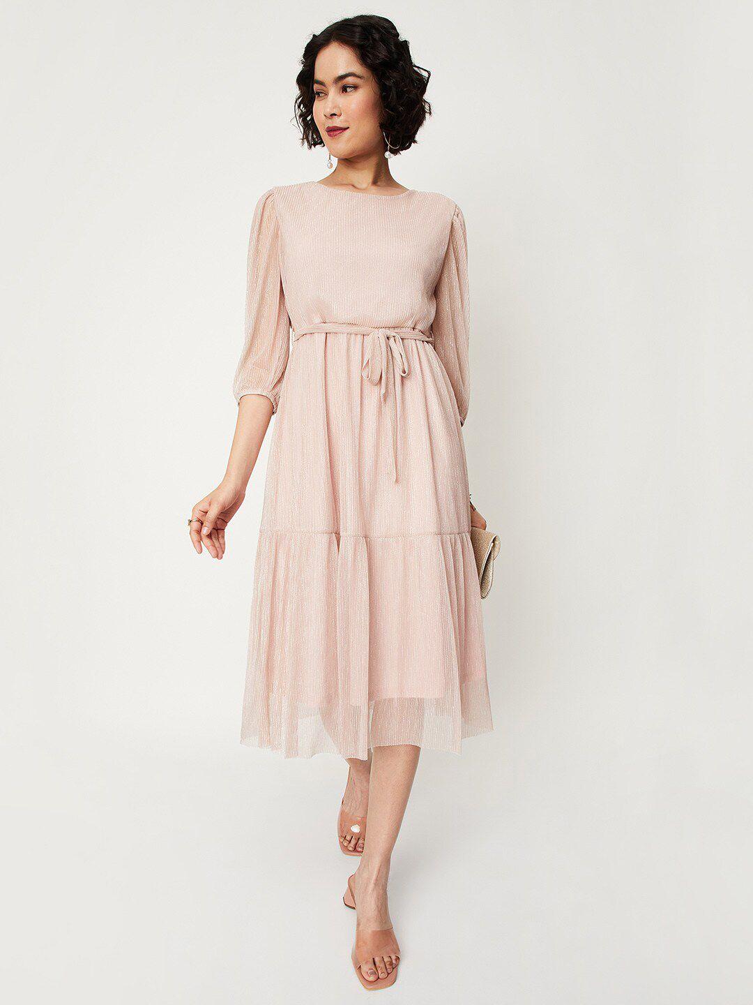 max tie-ups puff sleeves fit & flare dress